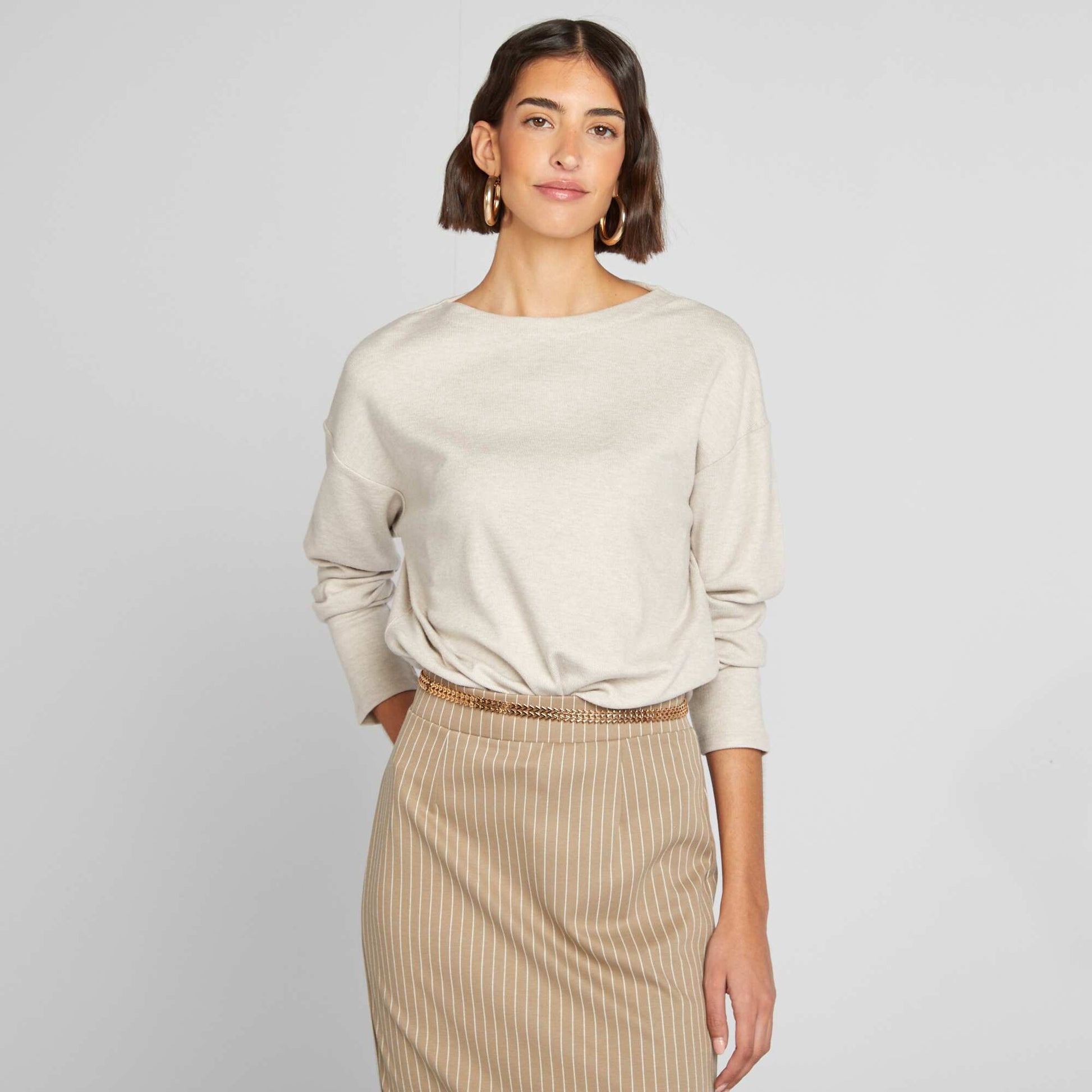 T-shirt manches longues en maille doudou BEIGE