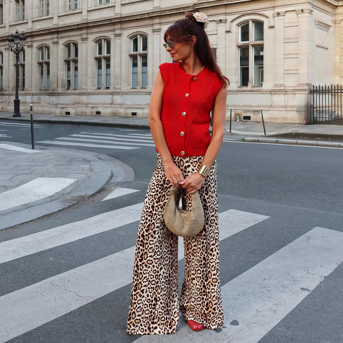 Gilet sans manches en maille tricot rouge