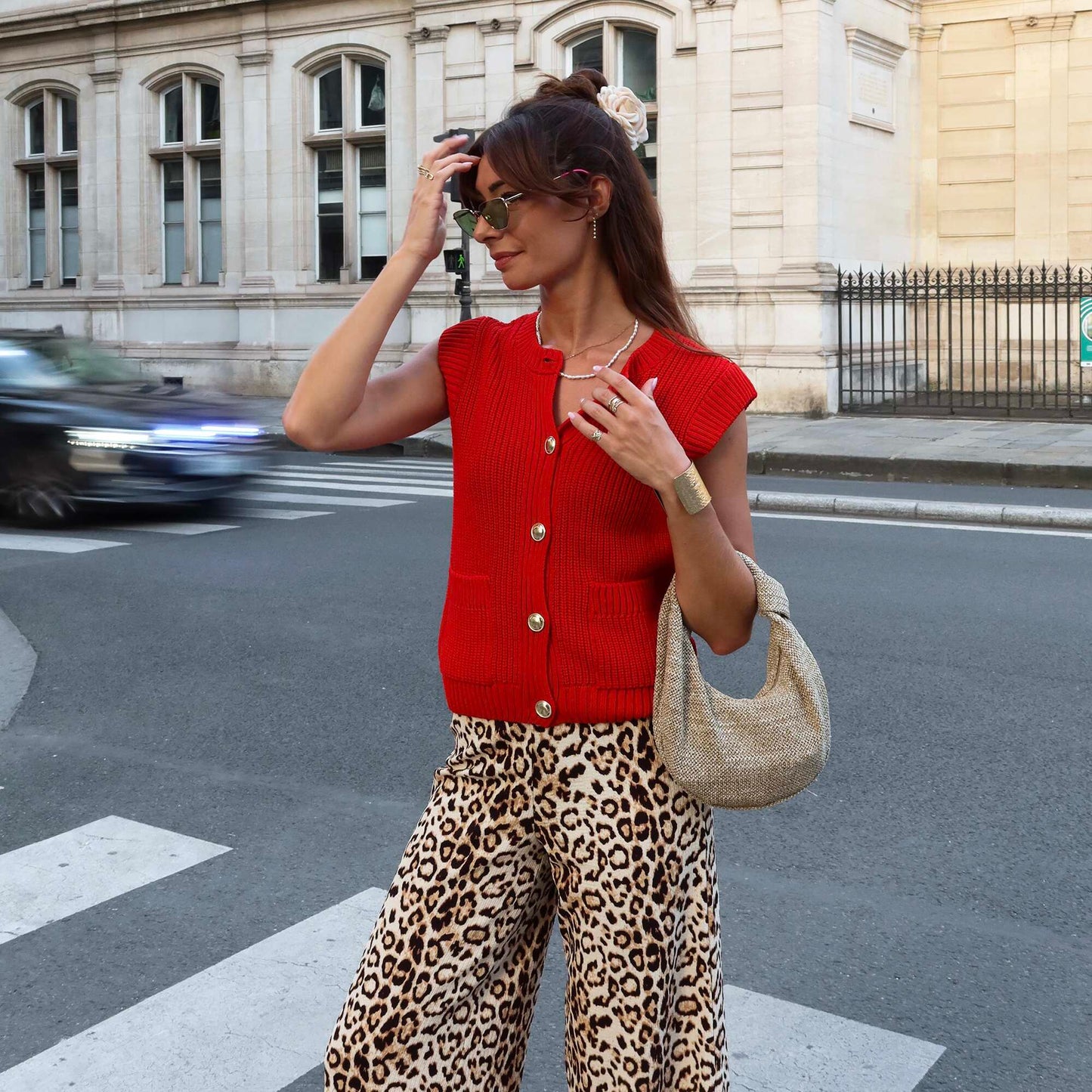 Gilet sans manches en maille tricot Rouge