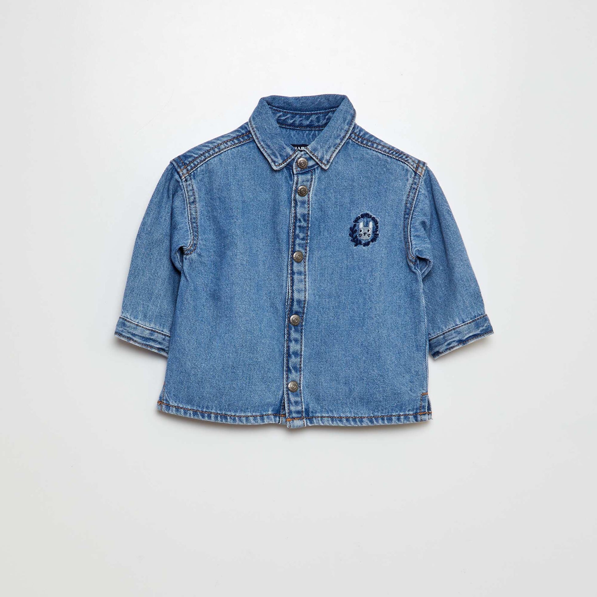 Chemise en jean broderie lapin Bleu