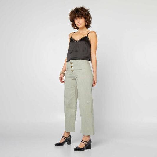 Jean large / wide leg ouverture par boutons fantaisies Vert
