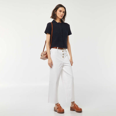 Jean large / wide leg ouverture par boutons fantaisies BLANC