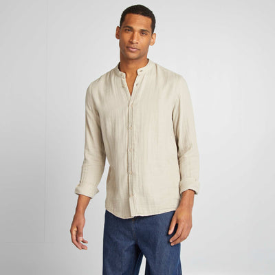 Chemise dobby coupe droite :col rond GRIS