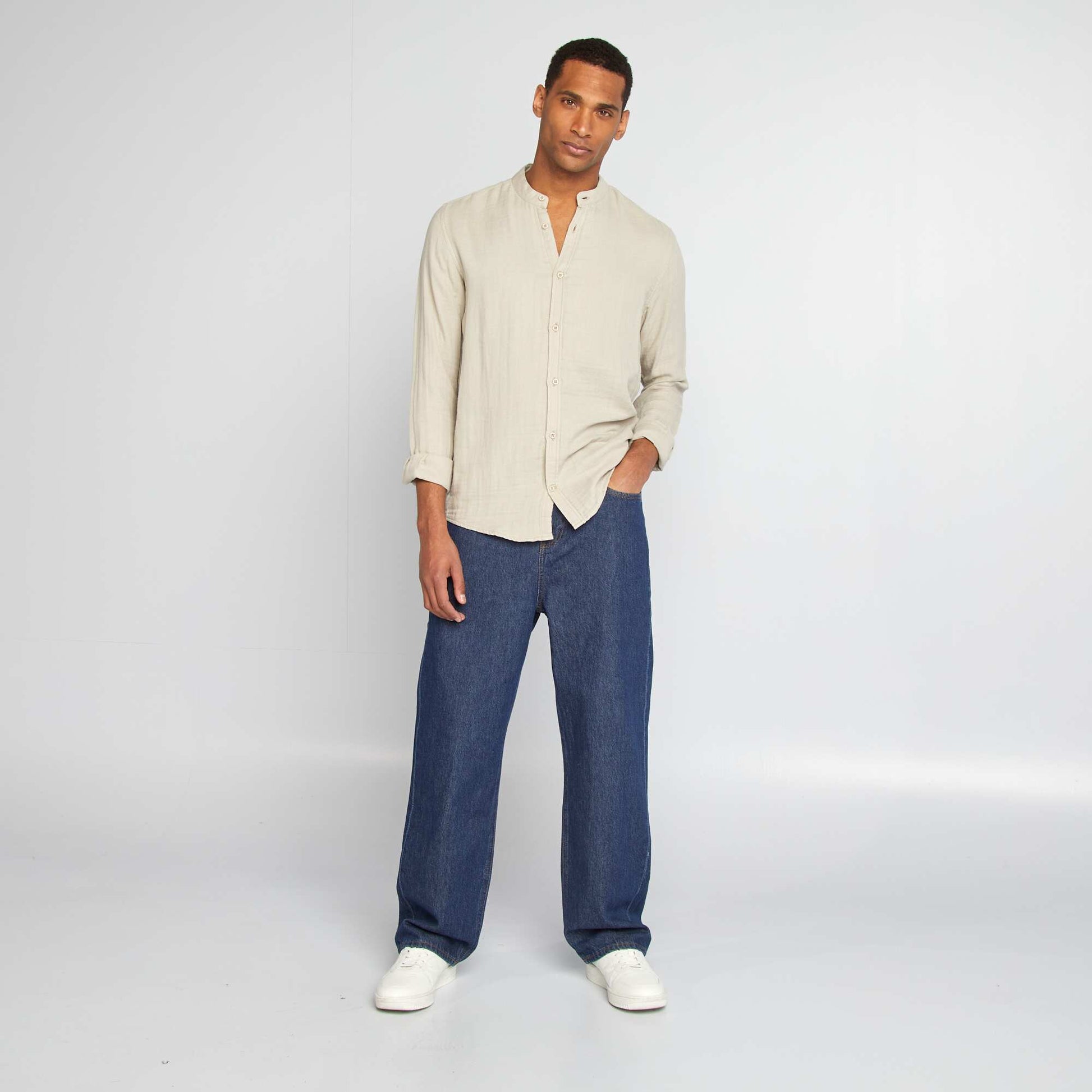 Chemise dobby coupe droite :col rond GRIS