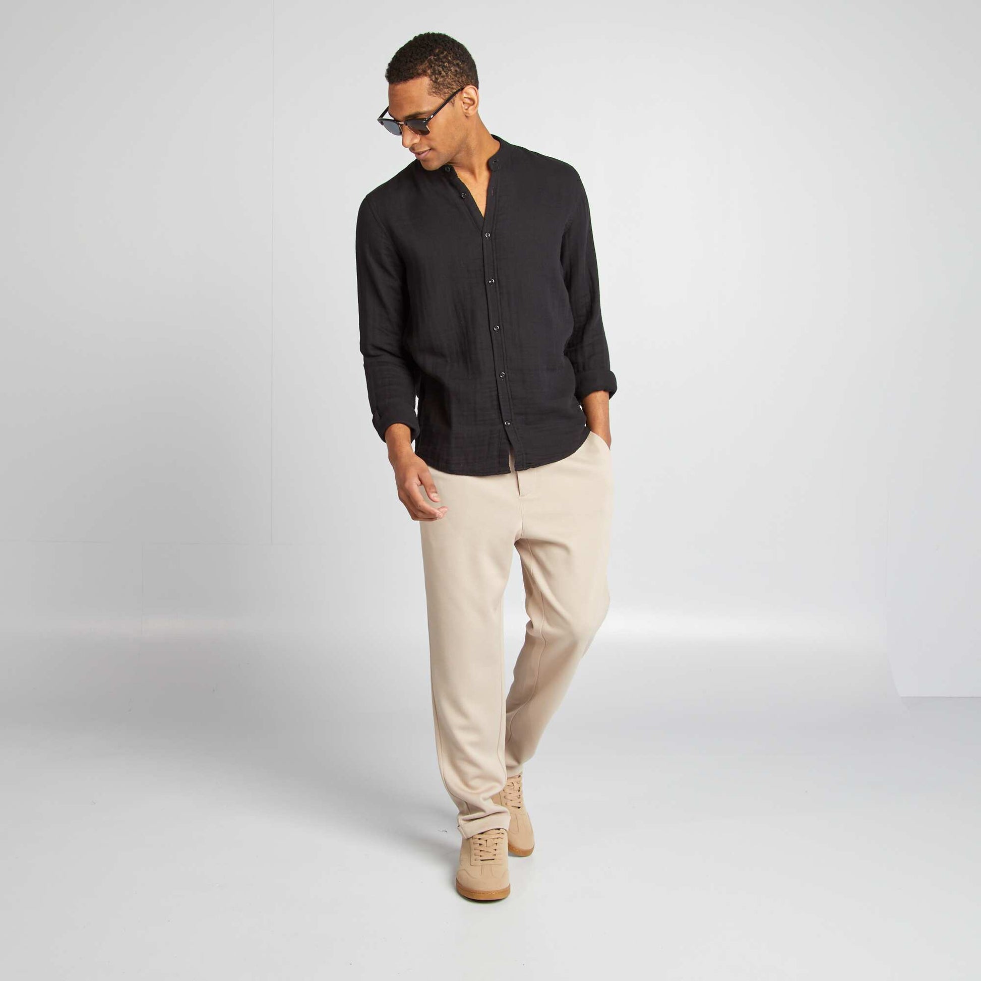 Chemise dobby coupe droite :col rond NOIR
