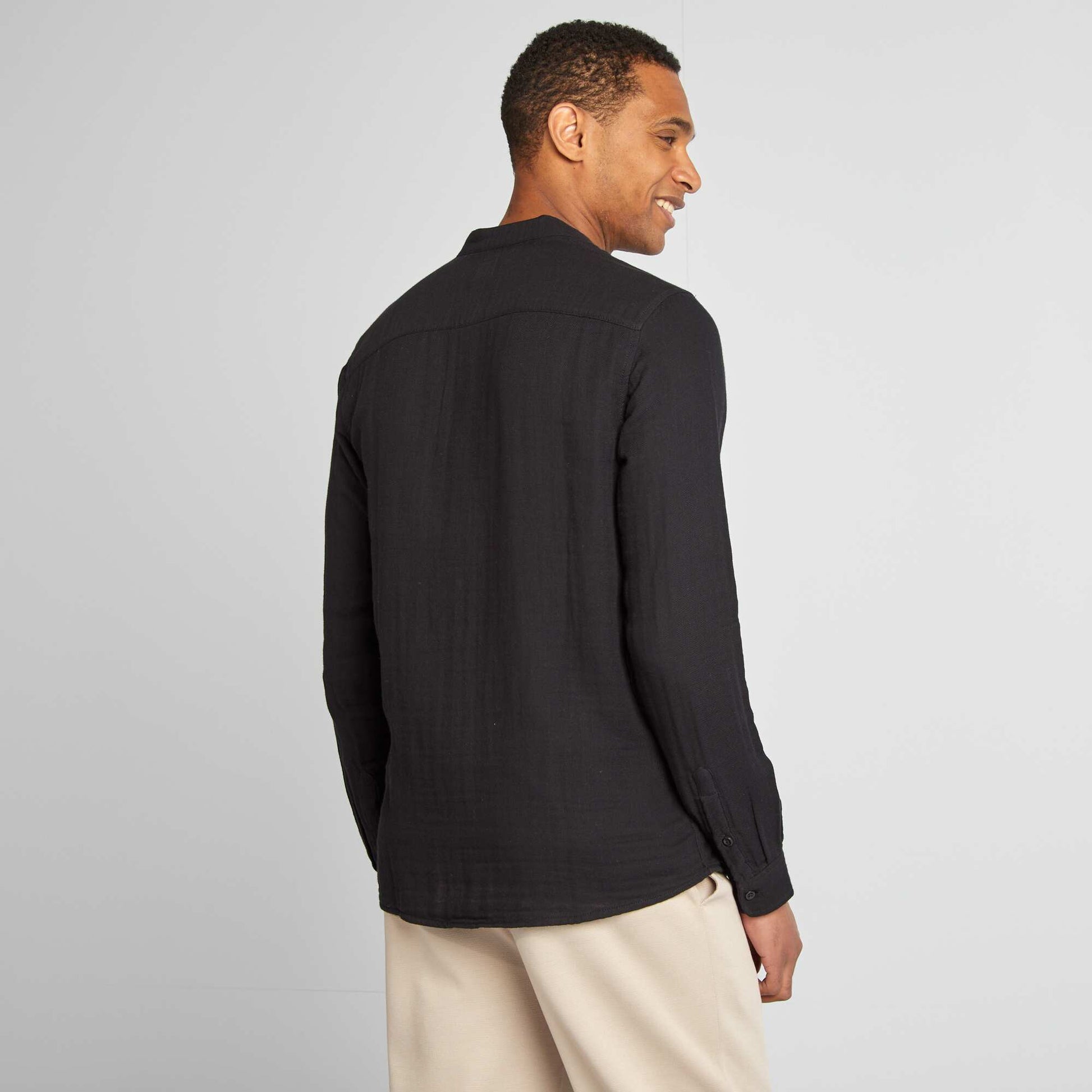Chemise dobby coupe droite :col rond NOIR