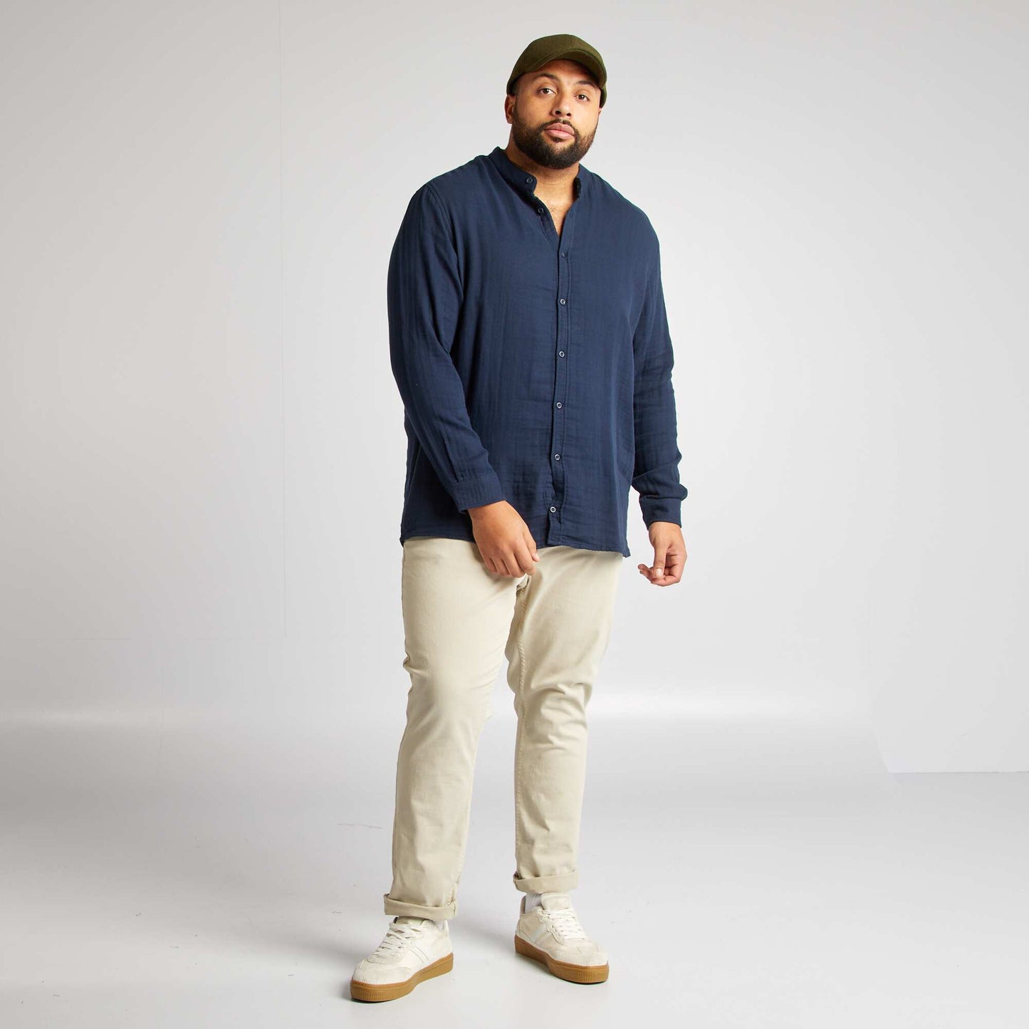 Chemise dobby avec col mao MARINE