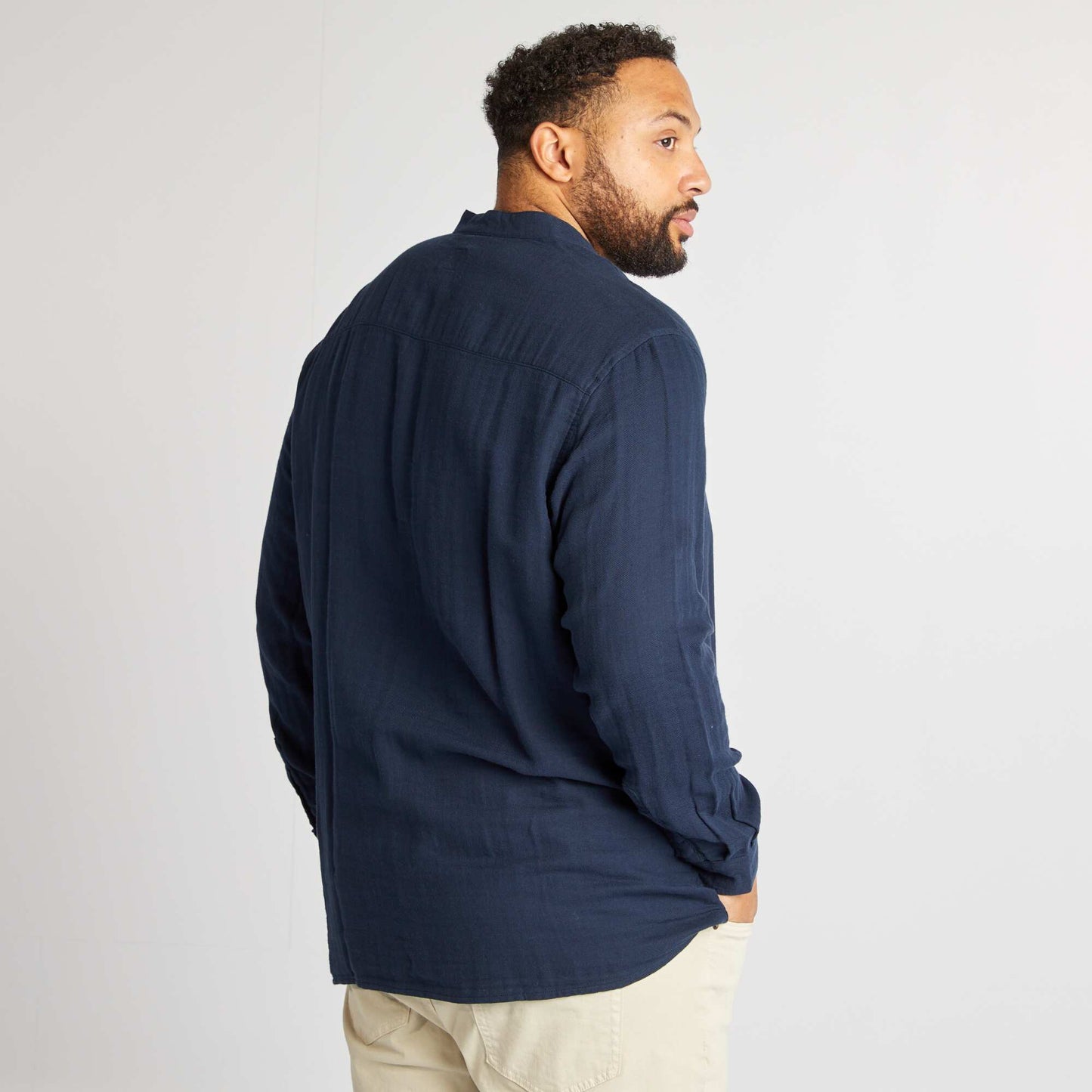 Chemise dobby avec col mao MARINE