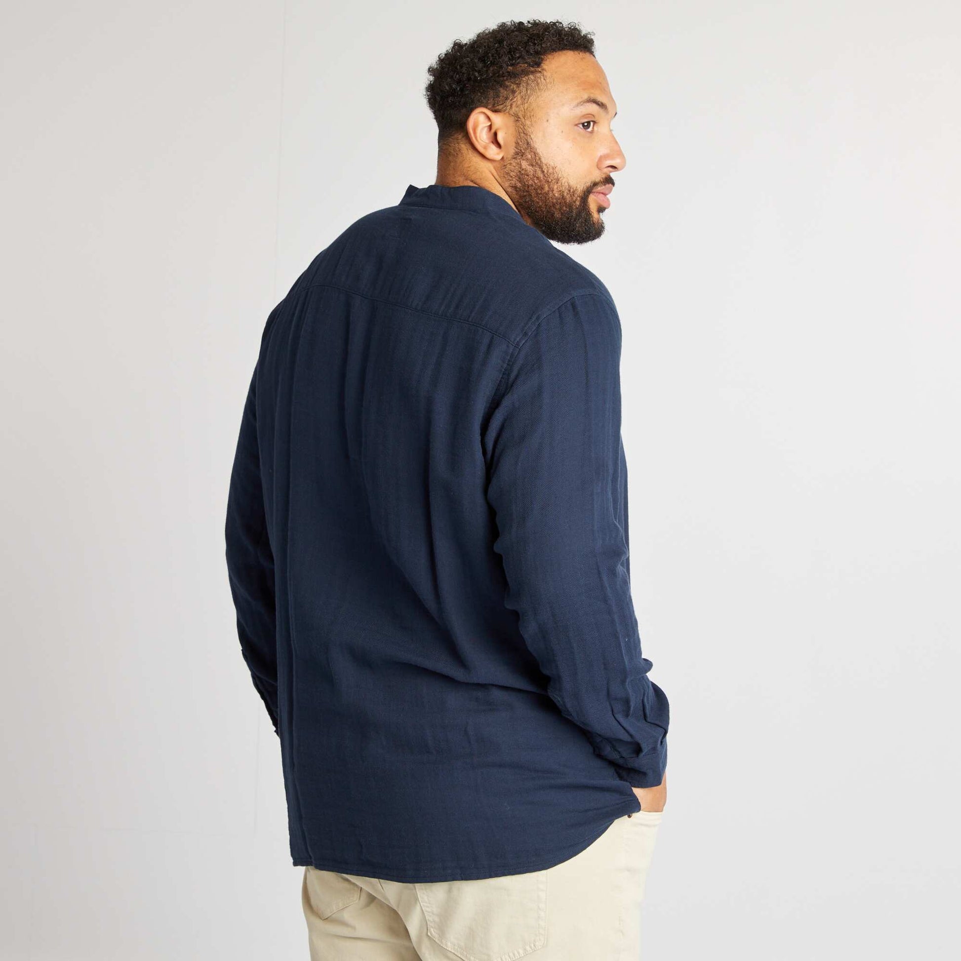 Chemise dobby avec col mao MARINE