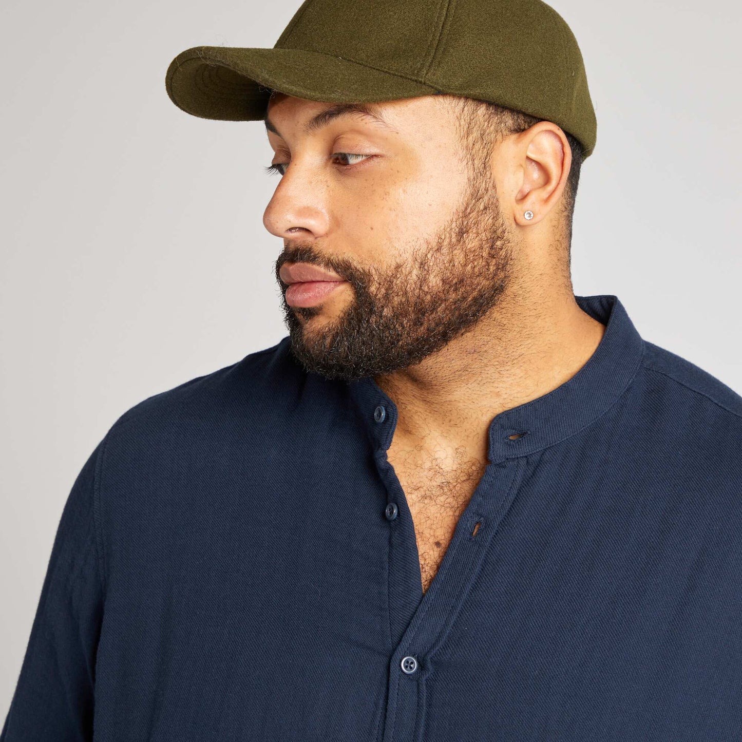 Chemise dobby avec col mao MARINE