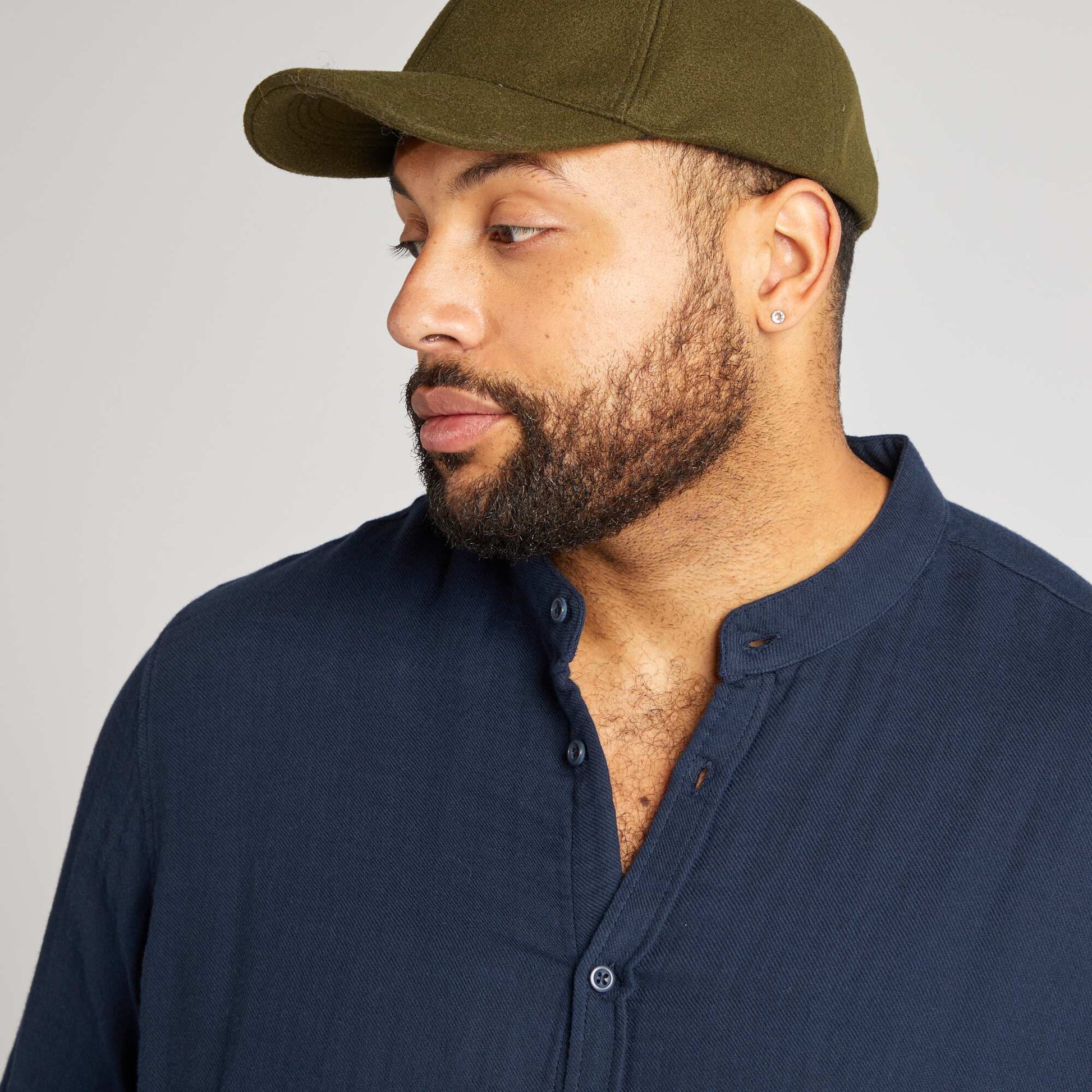 Chemise dobby avec col mao MARINE