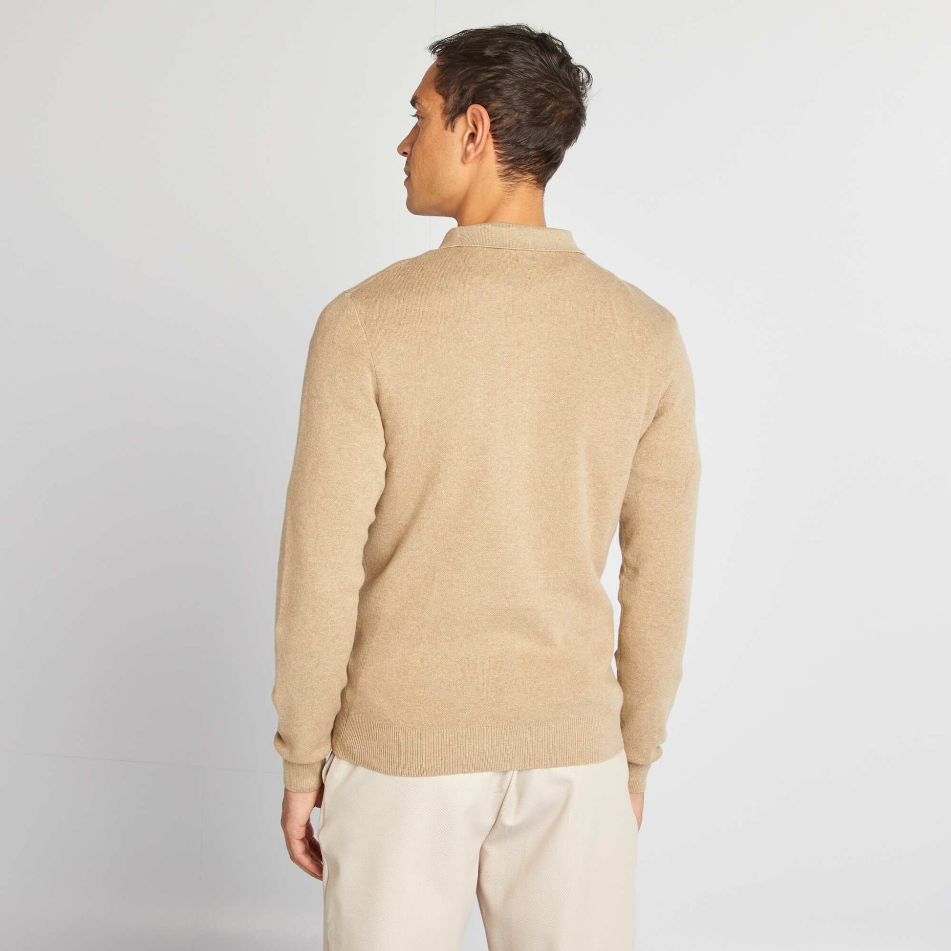 Pull fine jauge col polo boutonné BEIGE