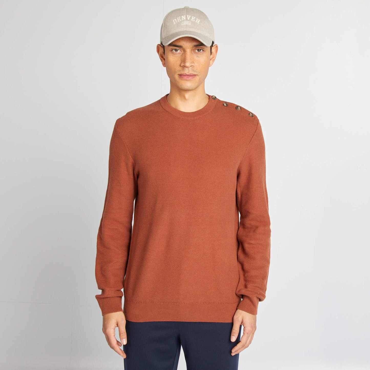 Pull en maille fine jauge type nid d'abeilles MARRON