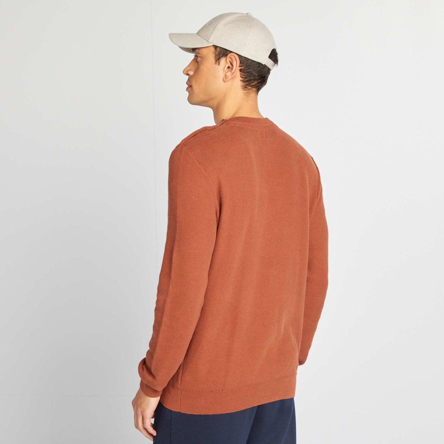 Pull en maille fine jauge type nid d'abeilles MARRON