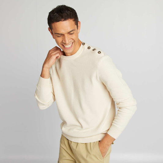 Pull en maille fine jauge type nid d'abeilles Ecru