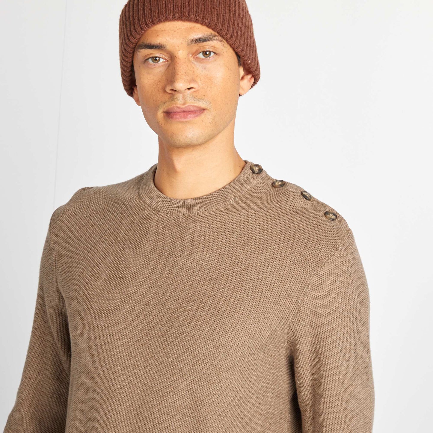 Pull en maille fine jauge type nid d'abeilles BEIGE