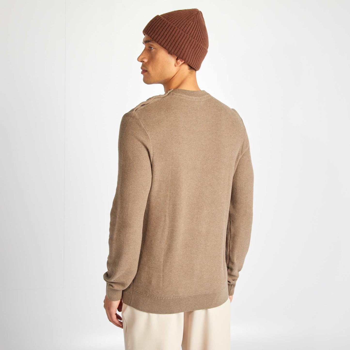 Pull en maille fine jauge type nid d'abeilles BEIGE