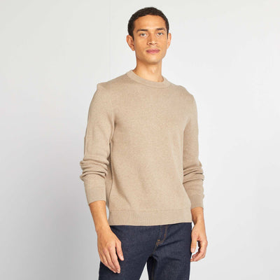 Pull col en maille fine jauge Beige
