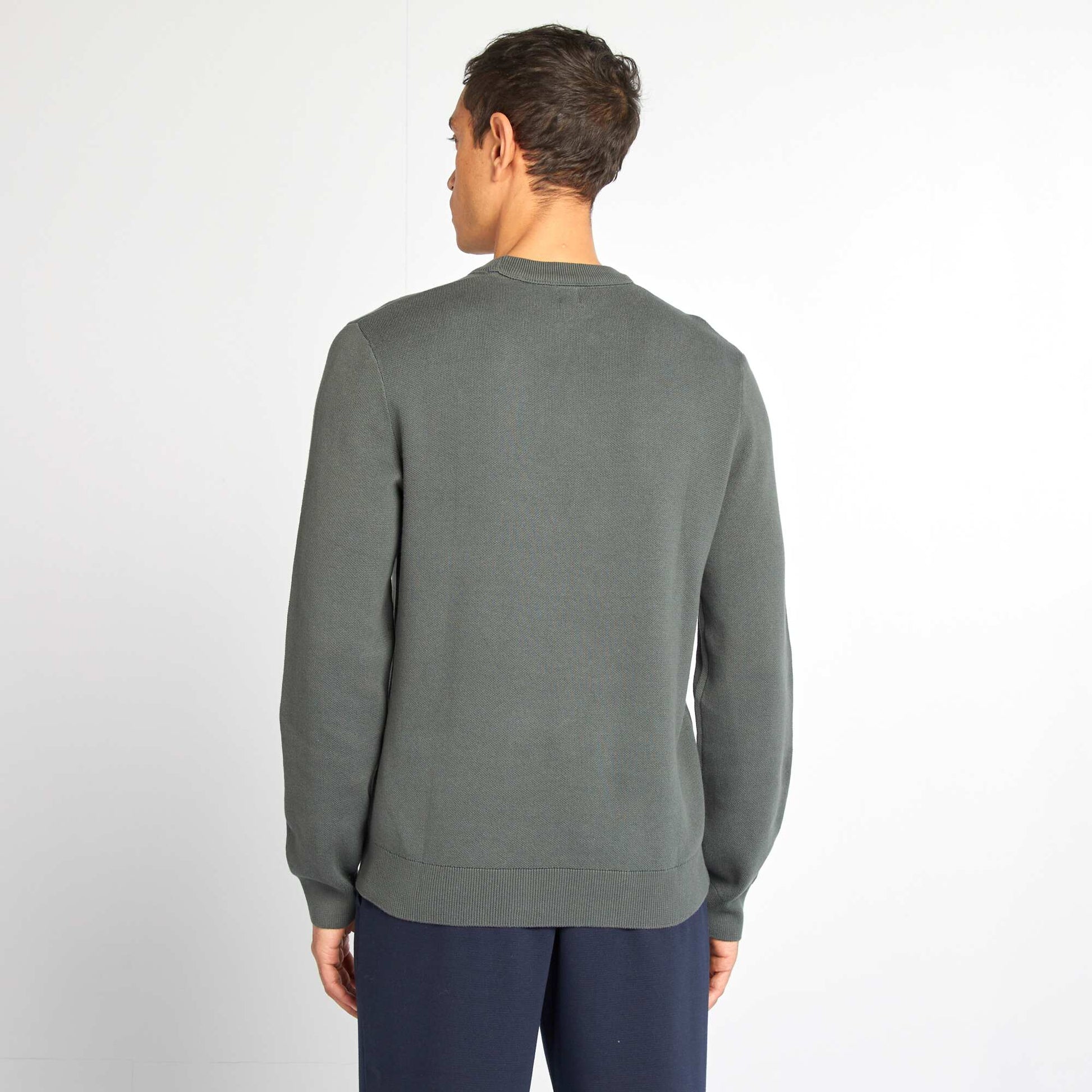 Pull col en maille fine jauge KAKI