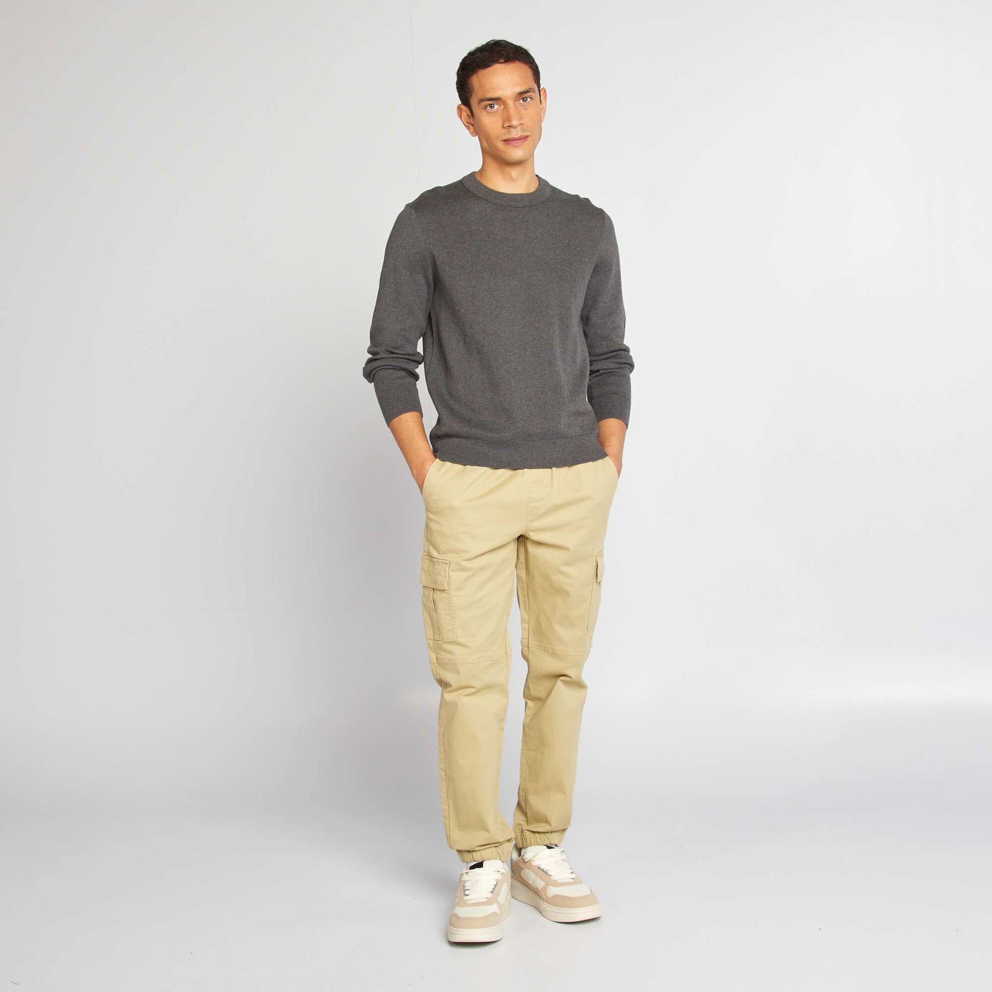 Pull col en maille fine jauge Gris
