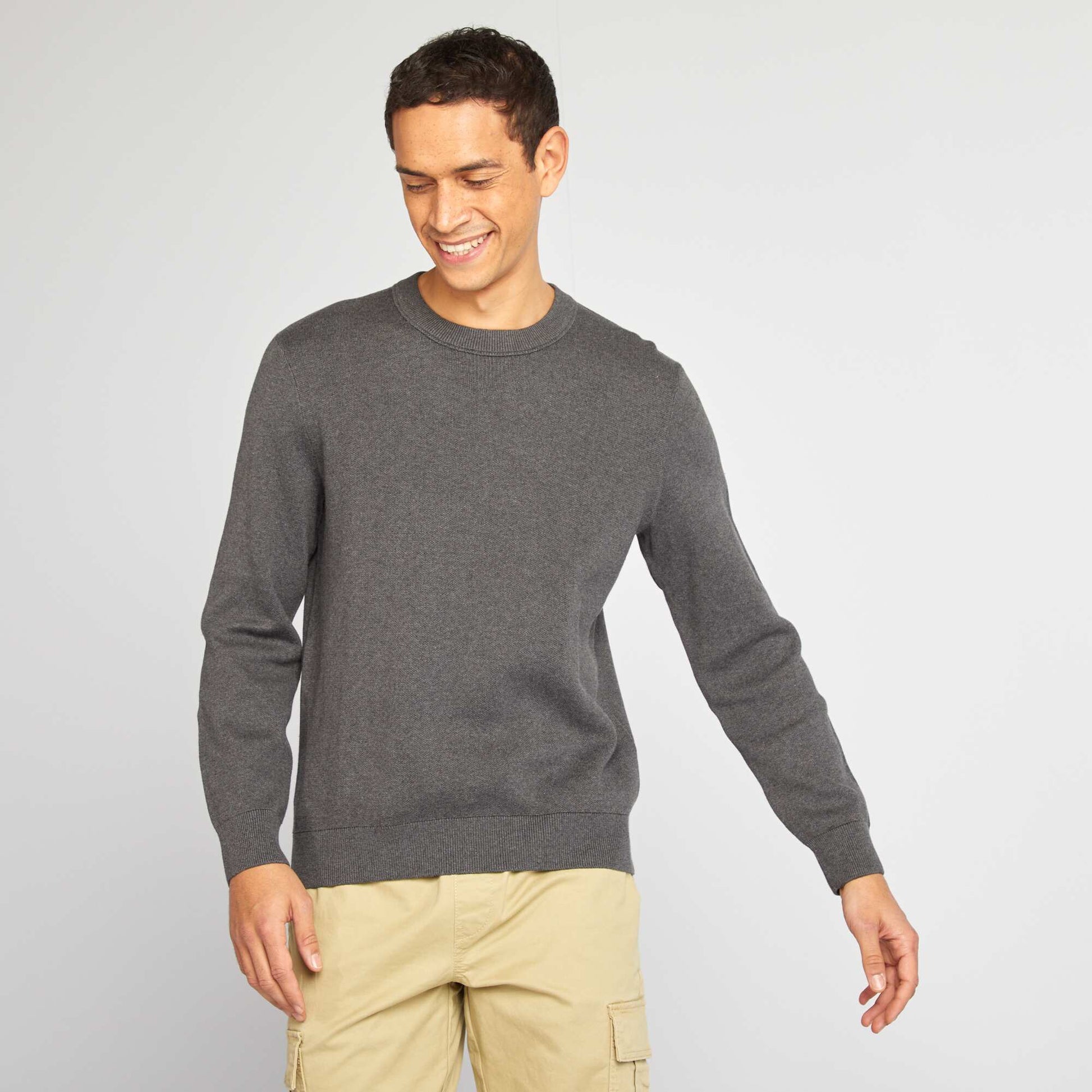 Pull col en maille fine jauge Gris