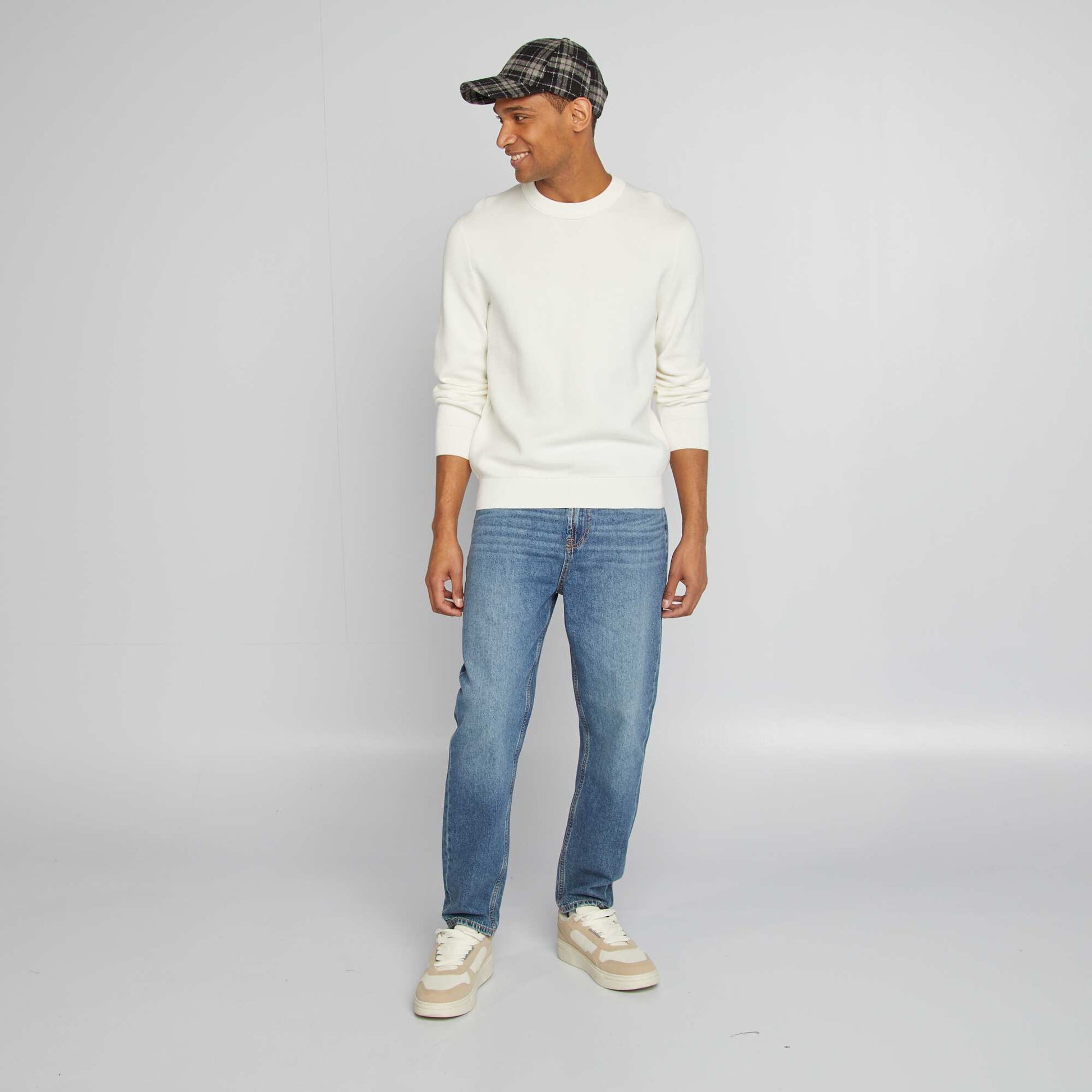 Pull col en maille fine jauge BEIGE