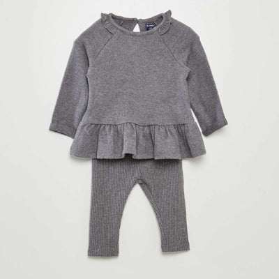 Ensemble pull large volanté + legging - 2 pièces Gris