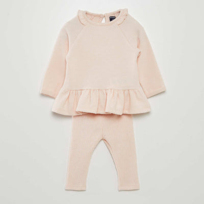 Ensemble pull large volanté + legging - 2 pièces Rose