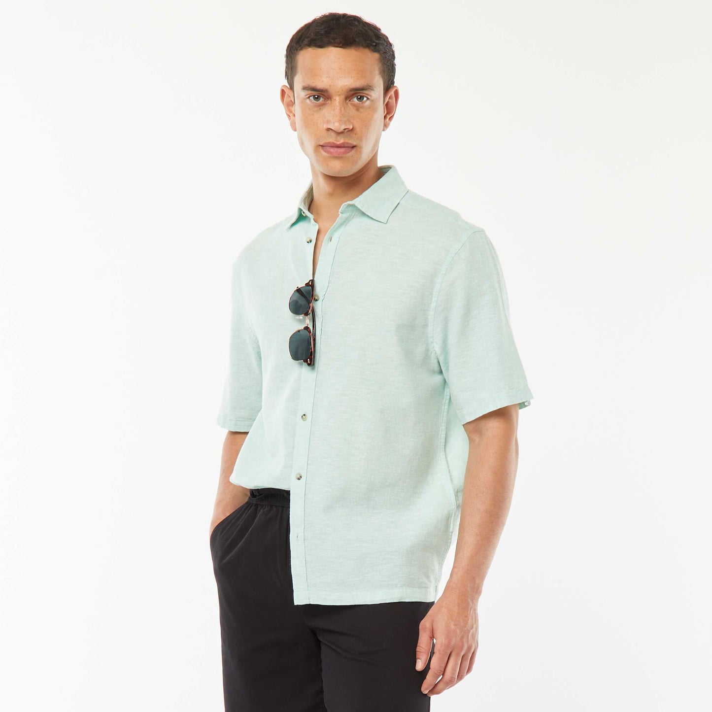 Chemise regular en lin mélangé VERT