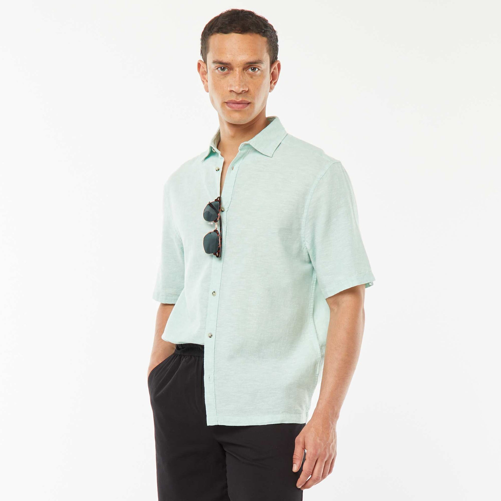 Chemise regular en lin mélangé VERT