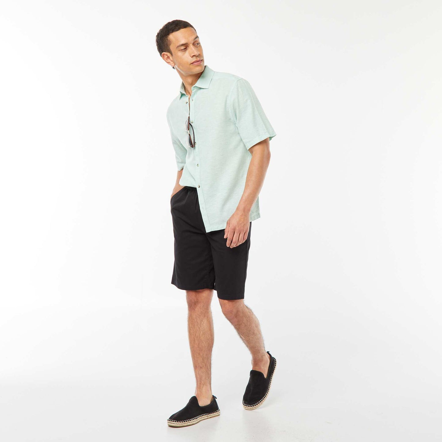 Chemise regular en lin mélangé VERT