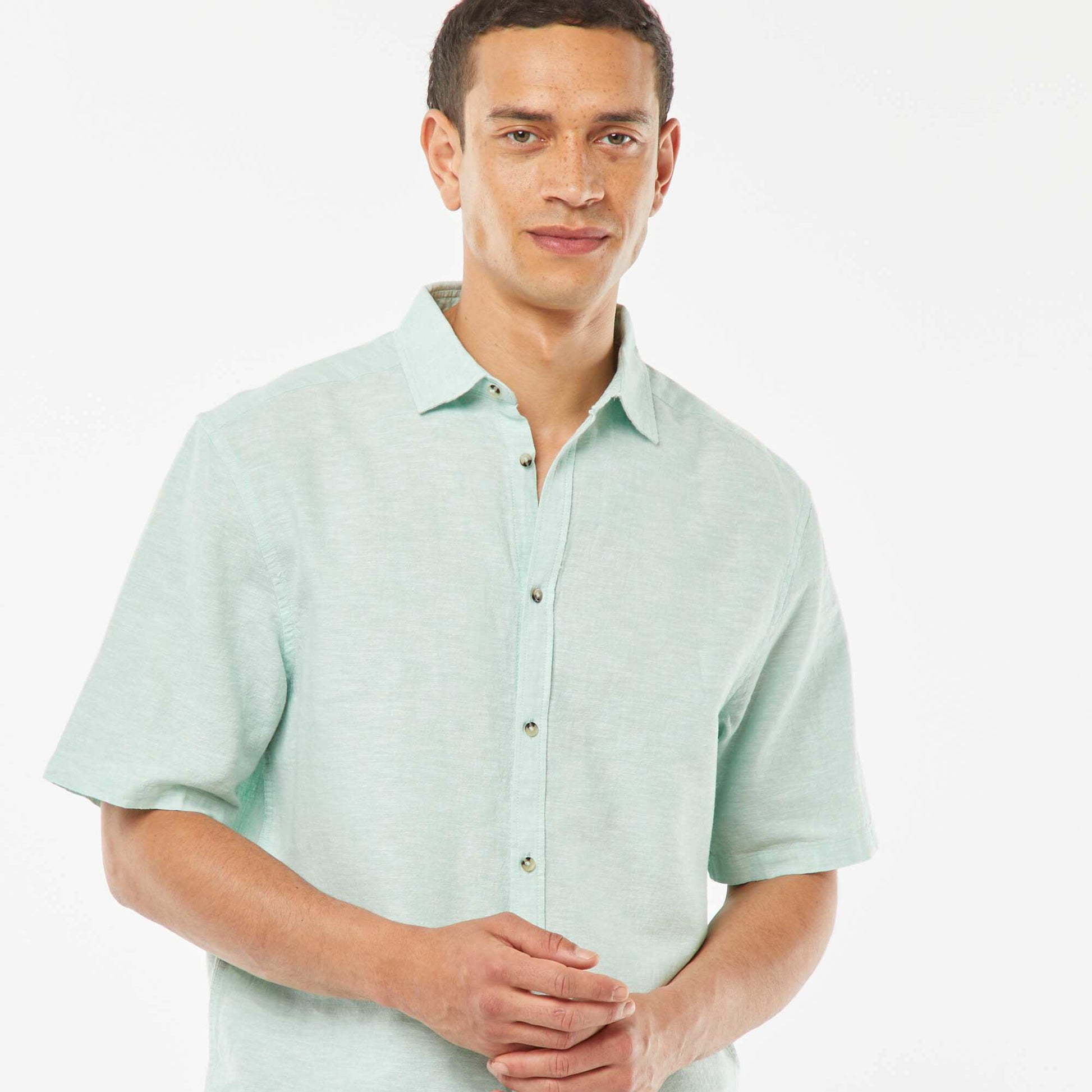Chemise regular en lin mélangé VERT