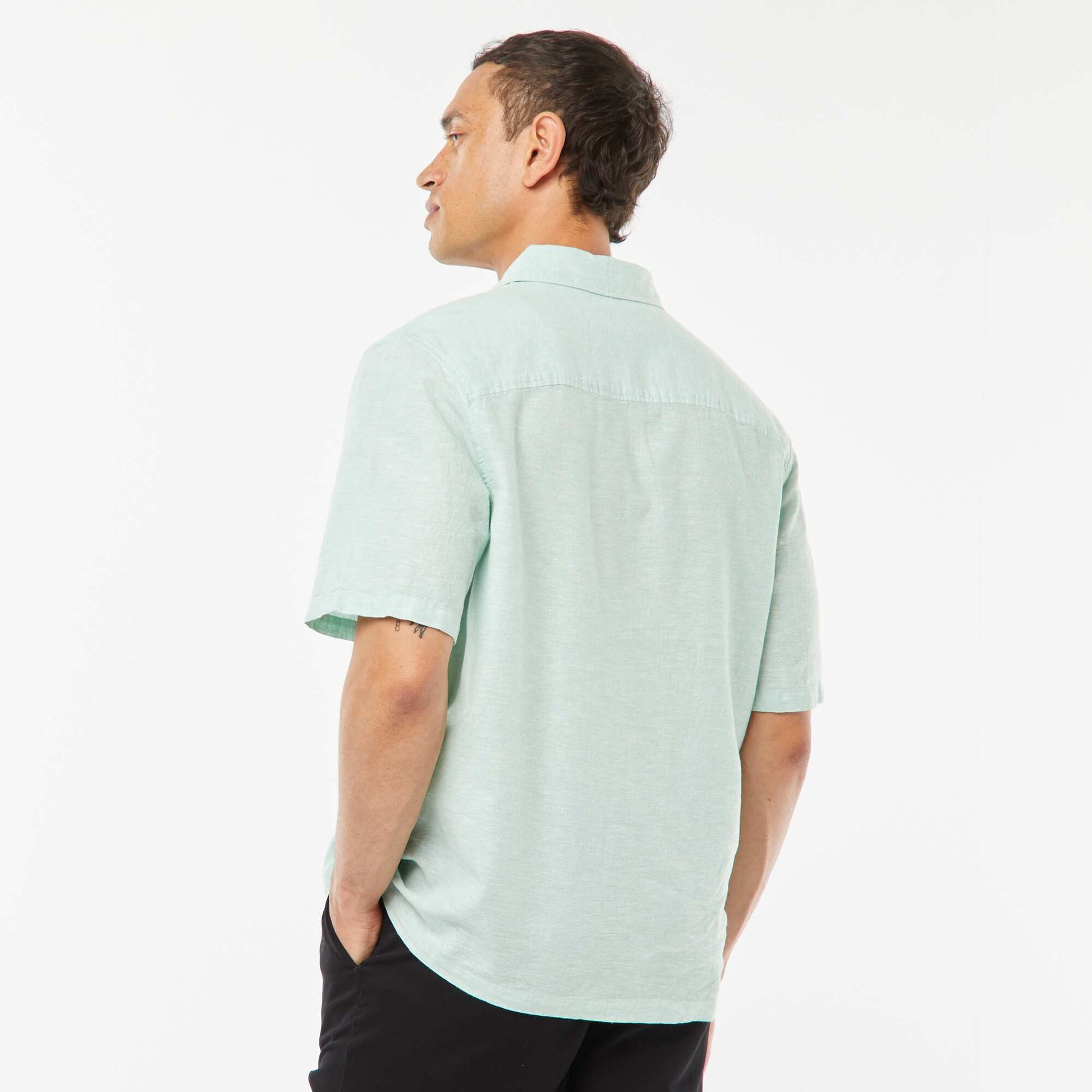 Chemise regular en lin mélangé VERT