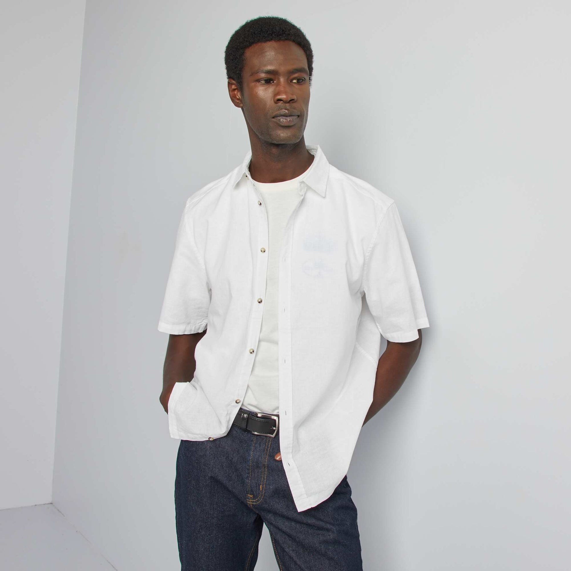 Chemise regular en lin mélangé BLANC