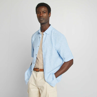 Chemise regular en lin mélangé BLEU CIEL
