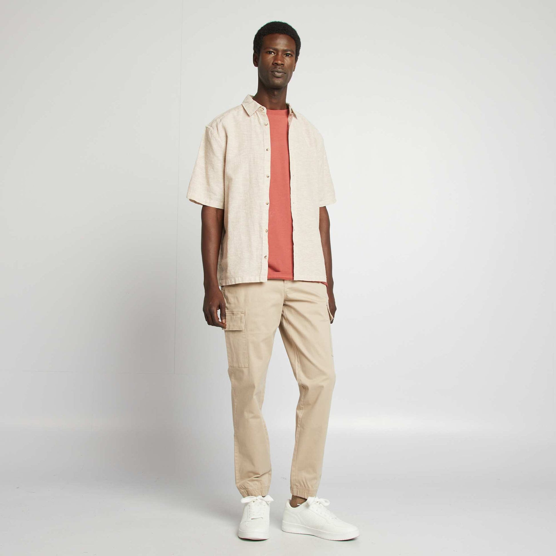 Chemise regular en lin mélangé BEIGE