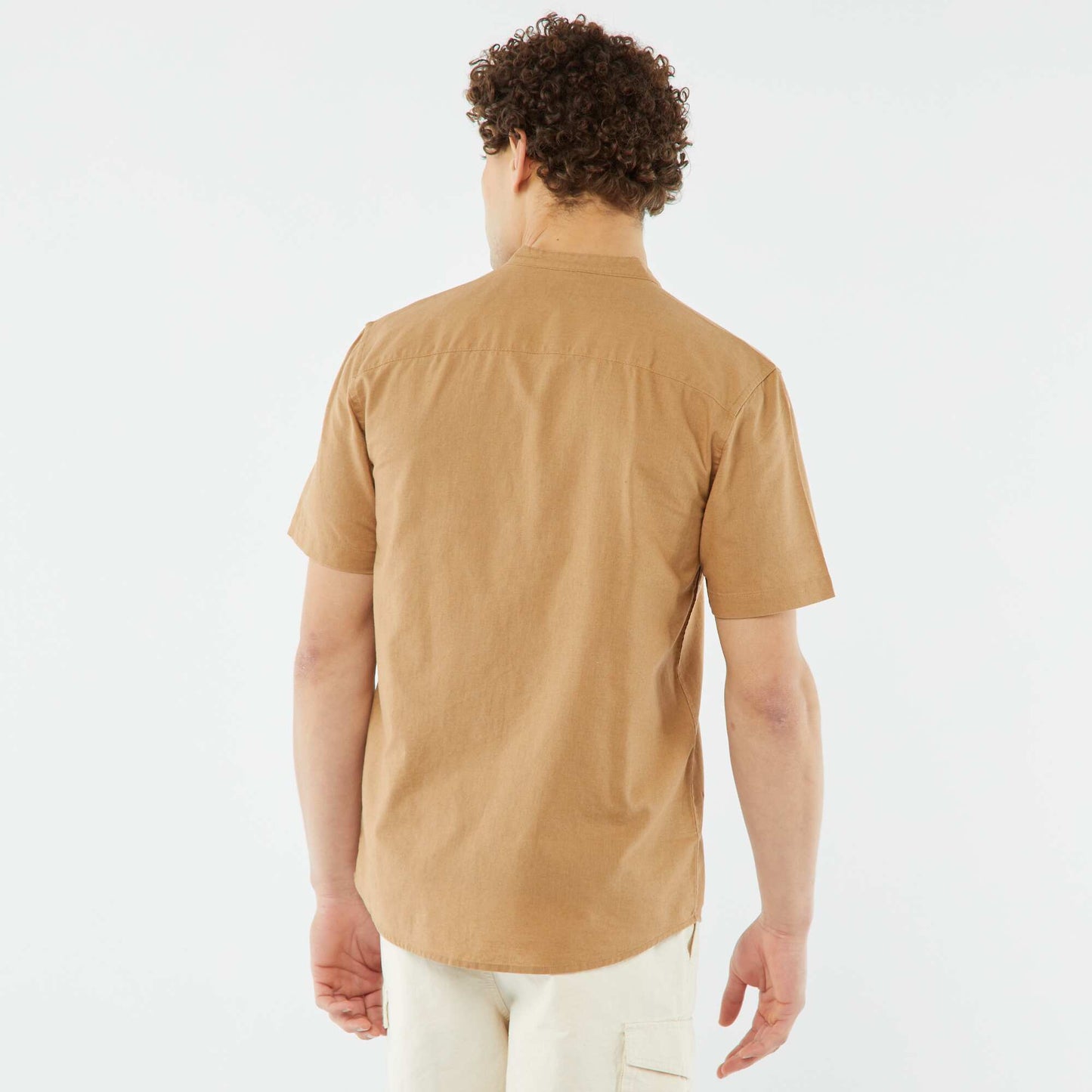 Chemise unie manches courtes col mao BEIGE