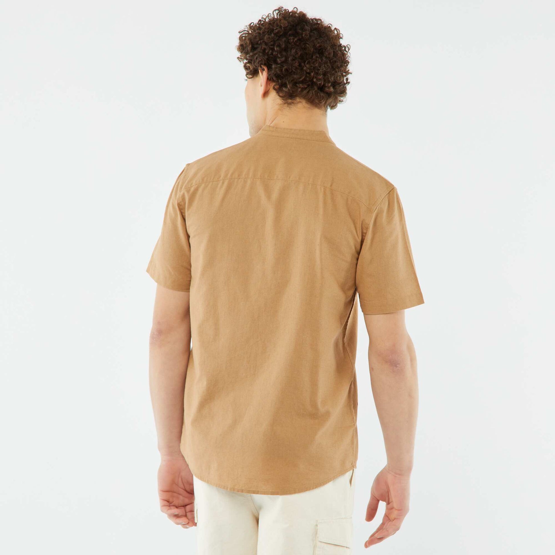 Chemise unie manches courtes col mao BEIGE