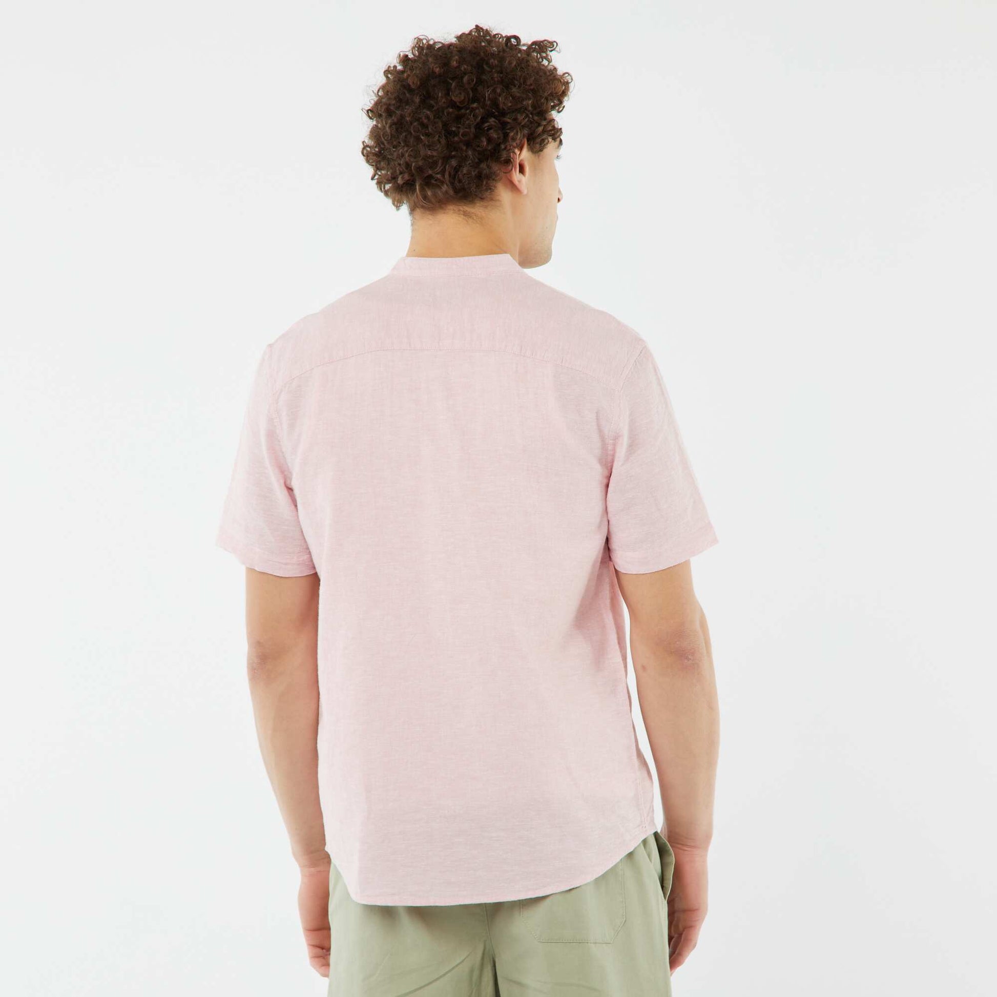 Chemise unie manches courtes col mao ROSE CLAIR