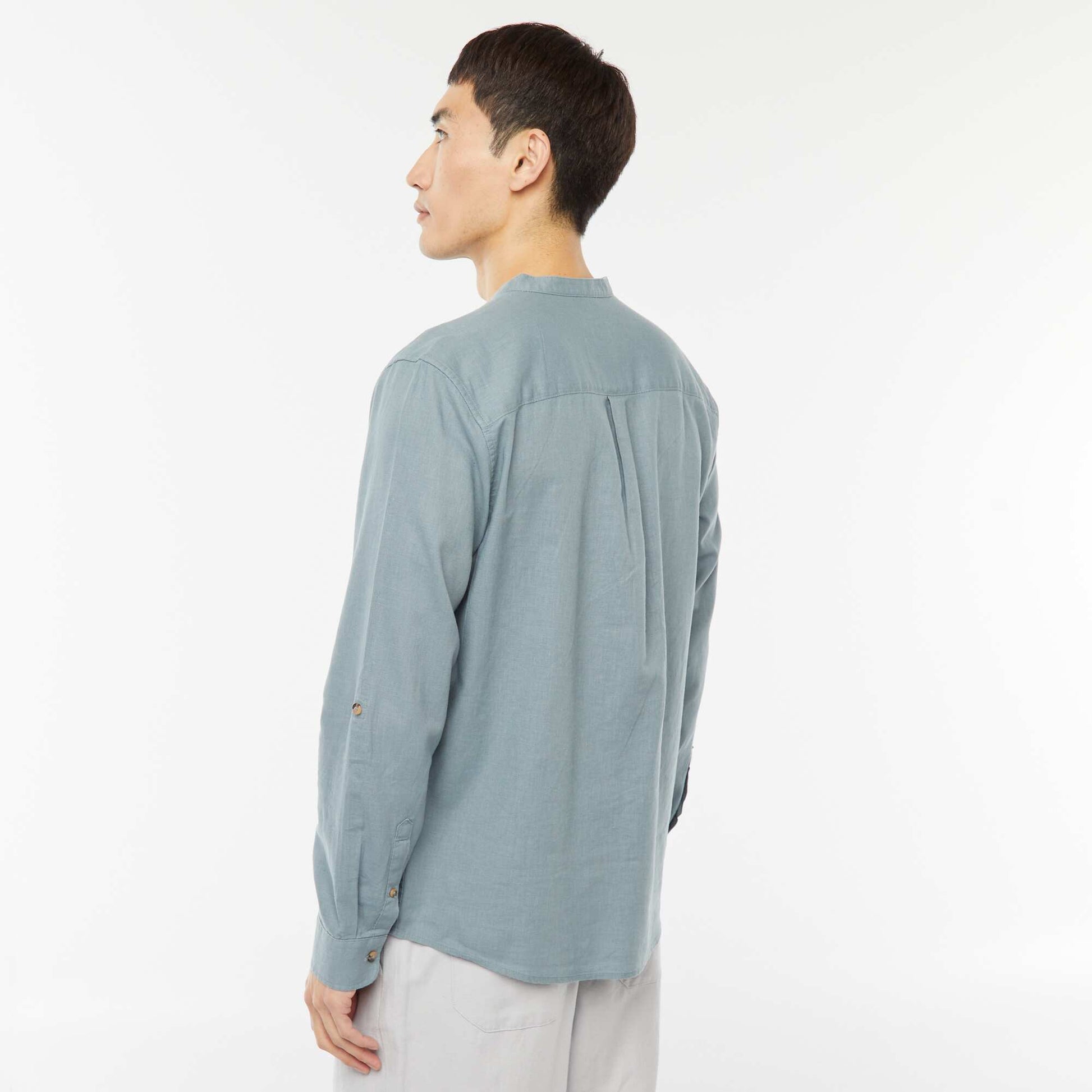 Chemise col mao avec lin BLEU