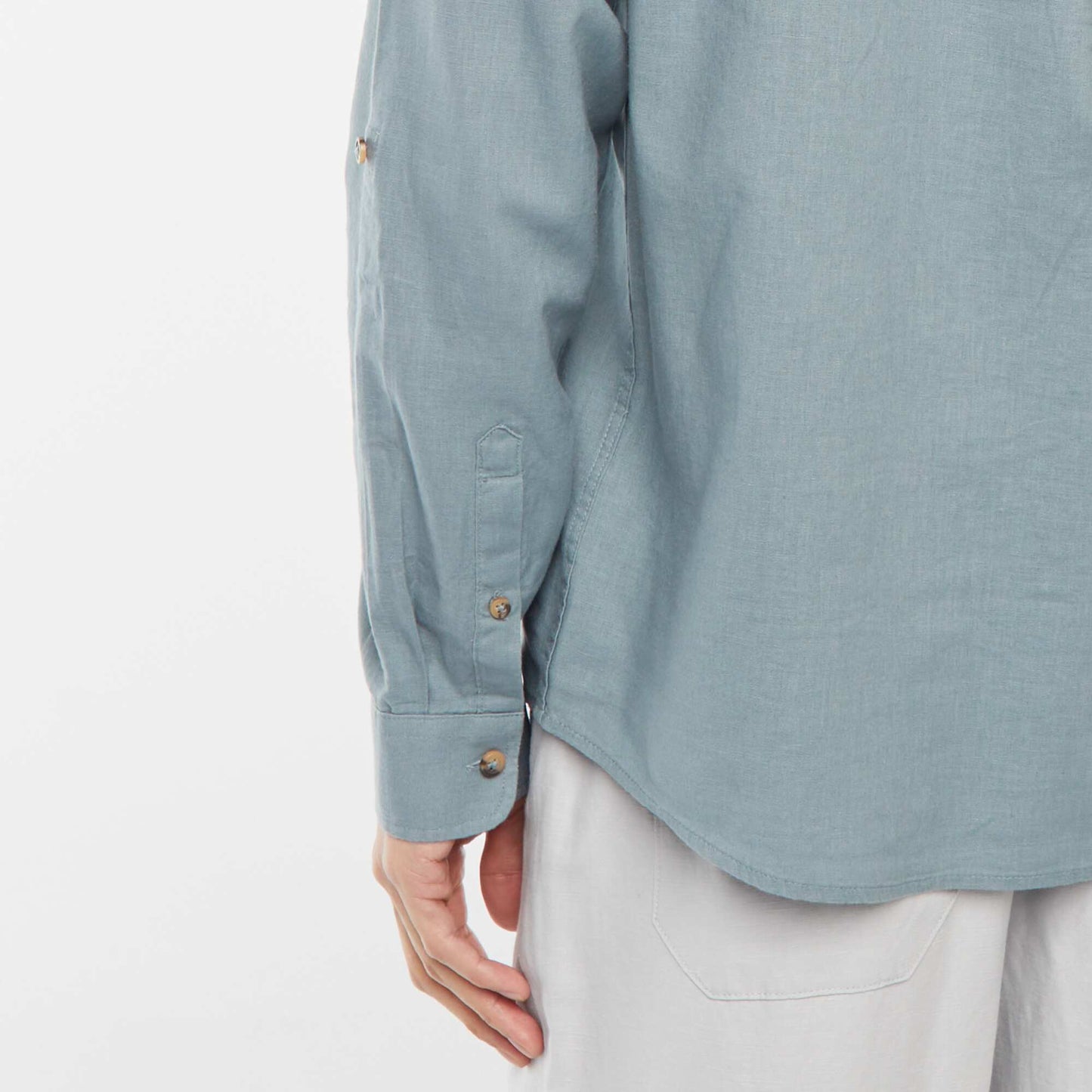 Chemise col mao avec lin BLEU