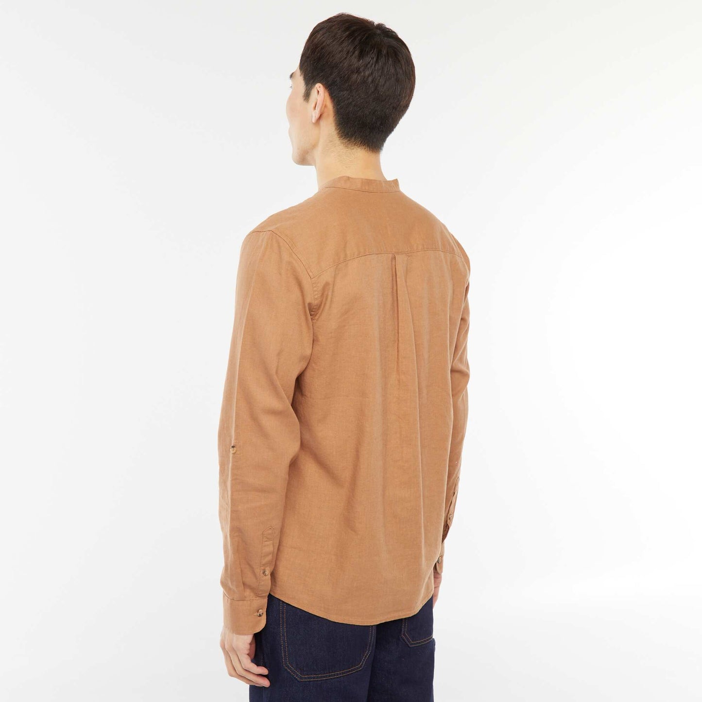 Chemise col mao avec lin MARRON