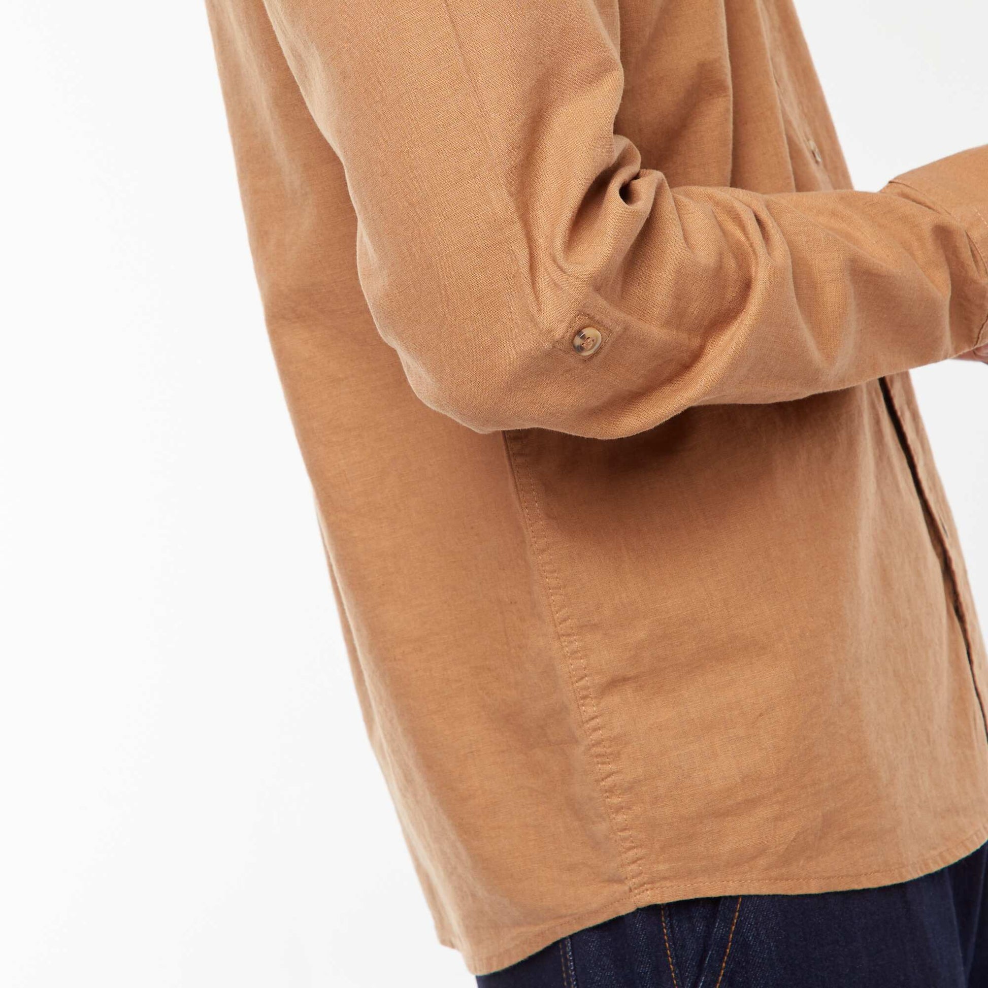 Chemise col mao avec lin MARRON