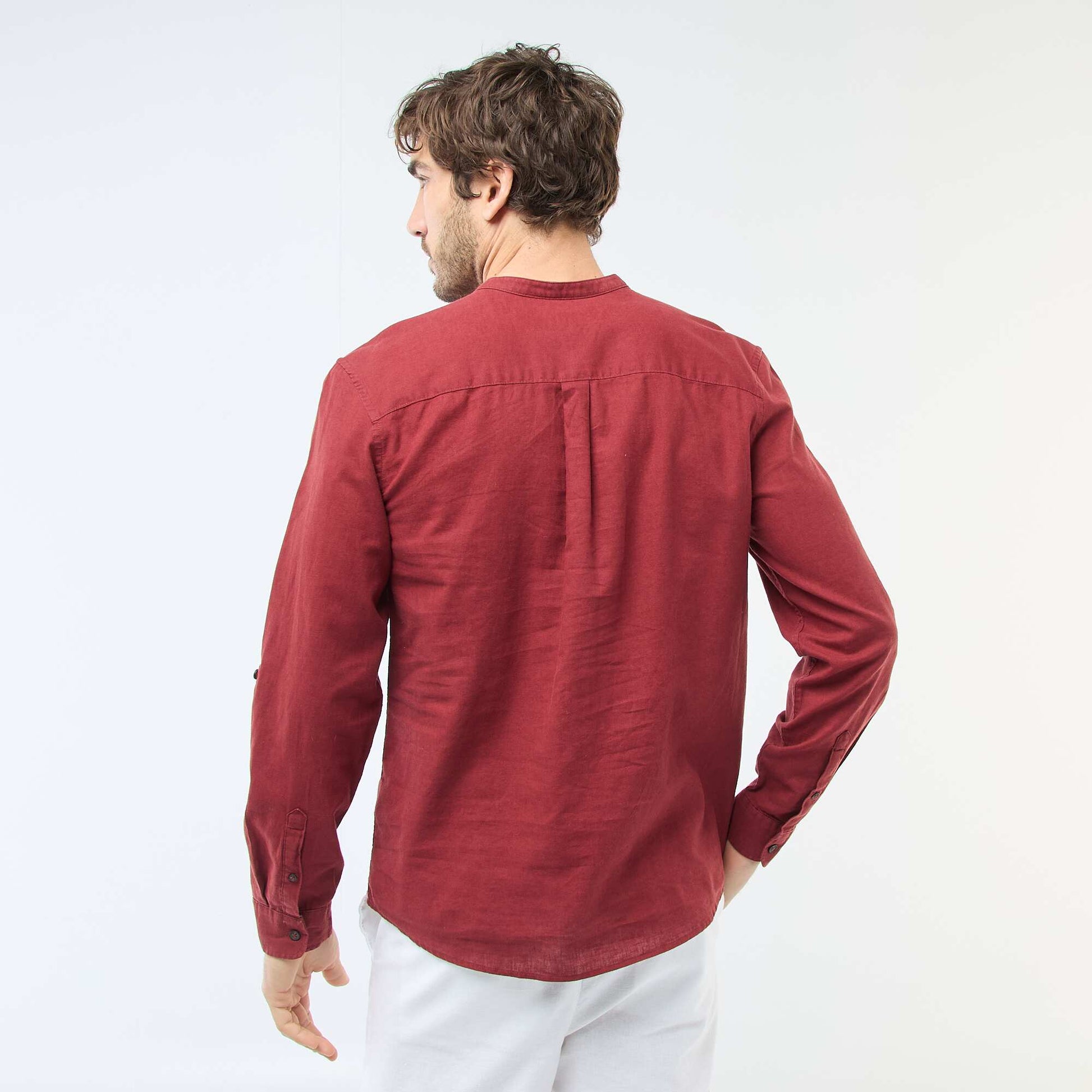 Chemise col mao avec lin ROUGE