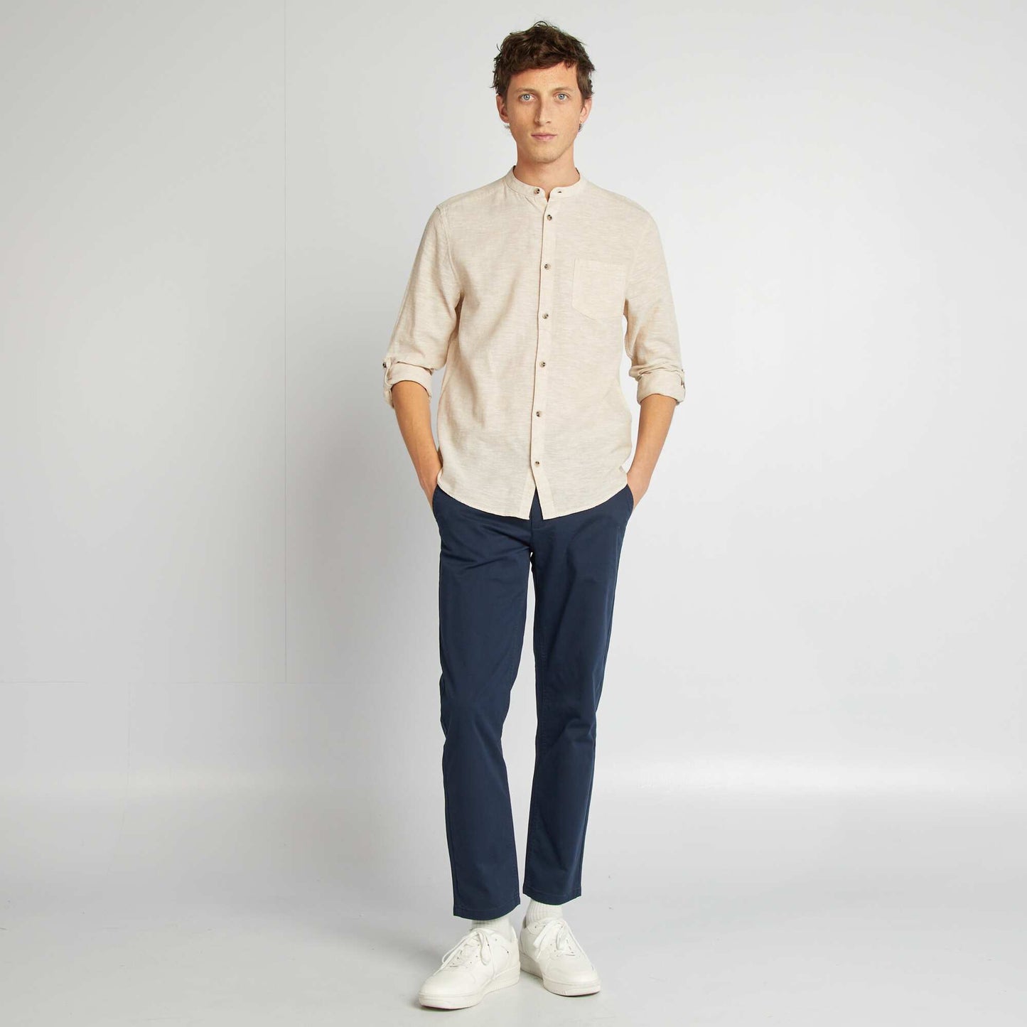 Chemise col mao avec lin BEIGE