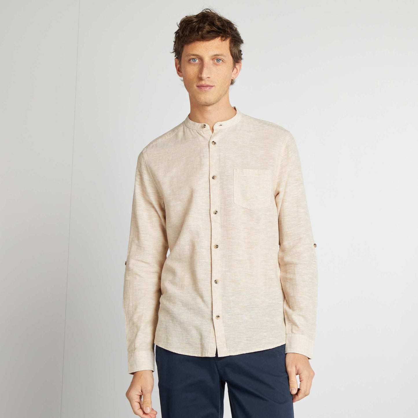 Chemise col mao avec lin BEIGE