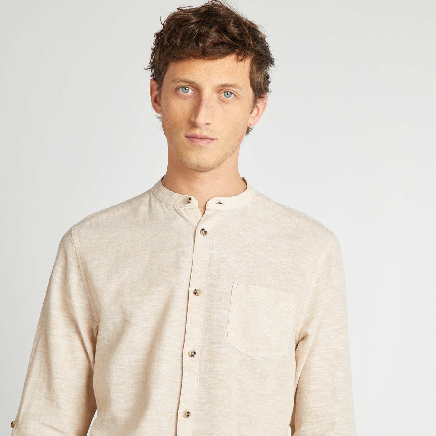 Chemise col mao avec lin BEIGE