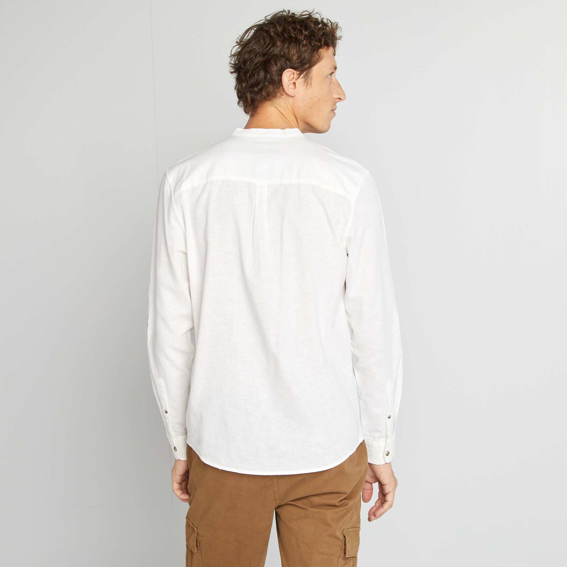 Chemise col mao avec lin BLANC