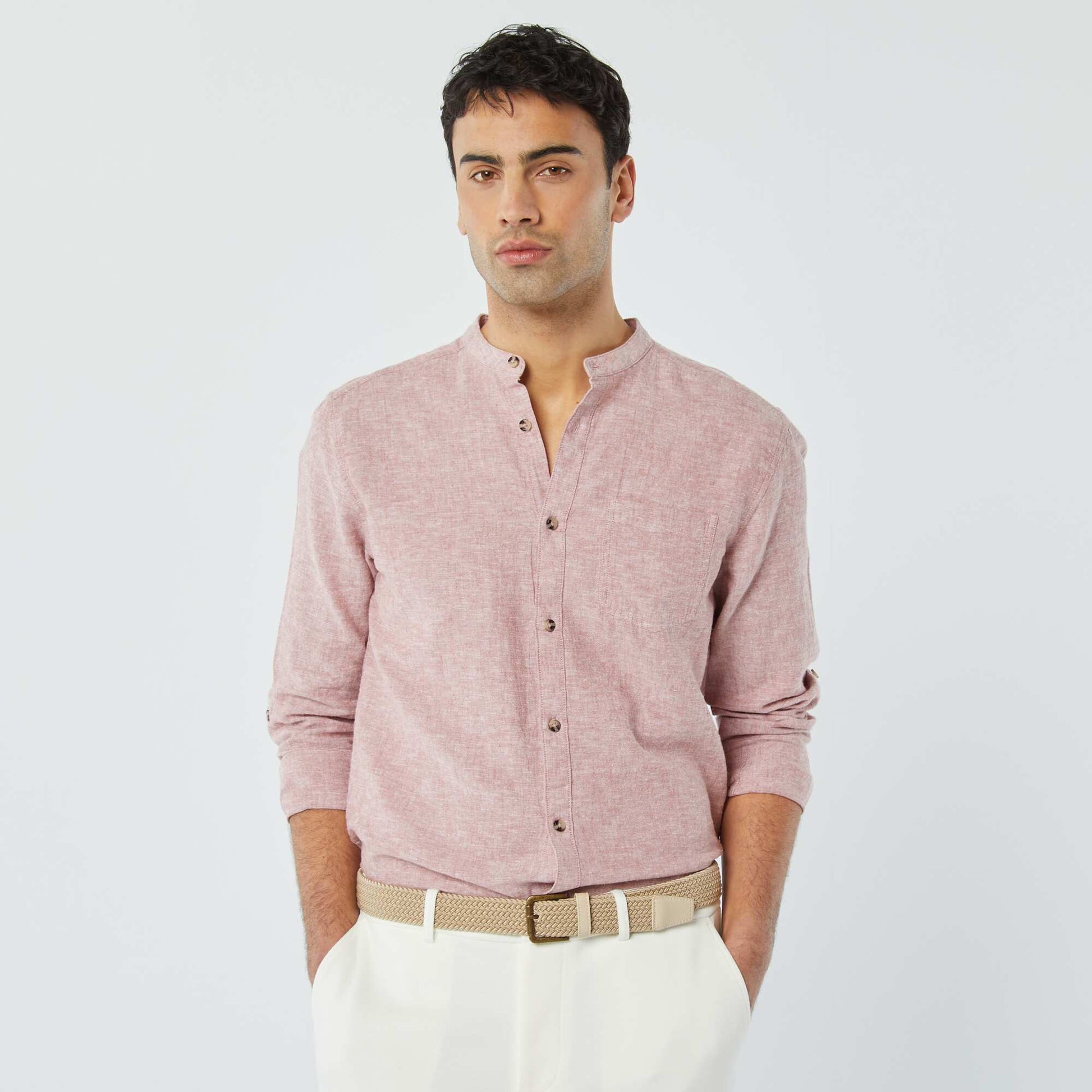 Chemise col mao avec lin ROSE