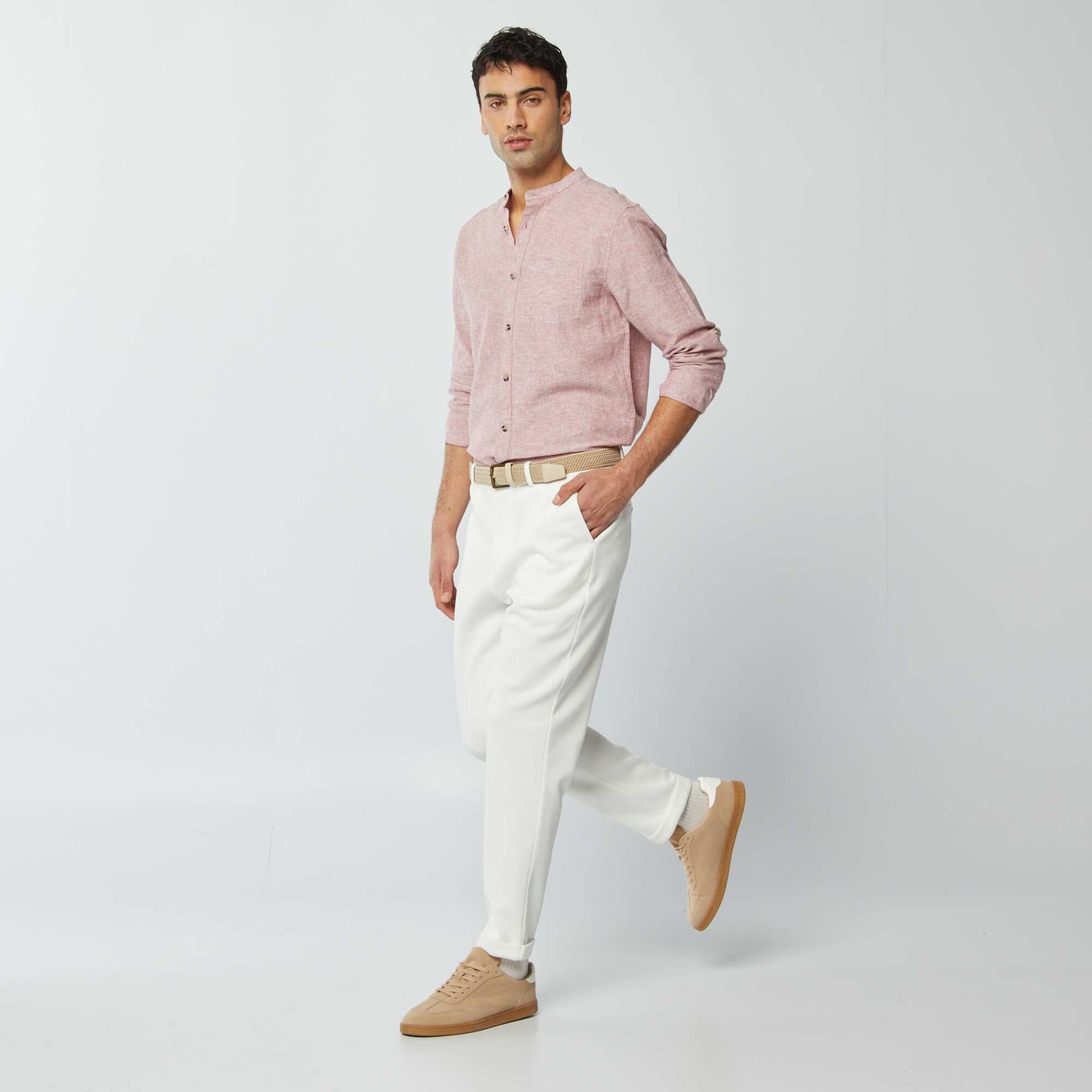 Chemise col mao avec lin ROSE